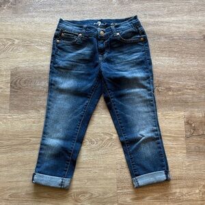 7 For All Mankind Girls Cropped Cuffed Blue Jeans